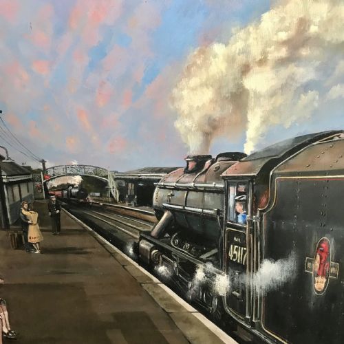 LOCOMOTIVE OIL PAINTING PLATFORM VIEW GRANTOWN ON SPEY WEST RAILWAY STATION - ADDITIONAL PHOTO 4