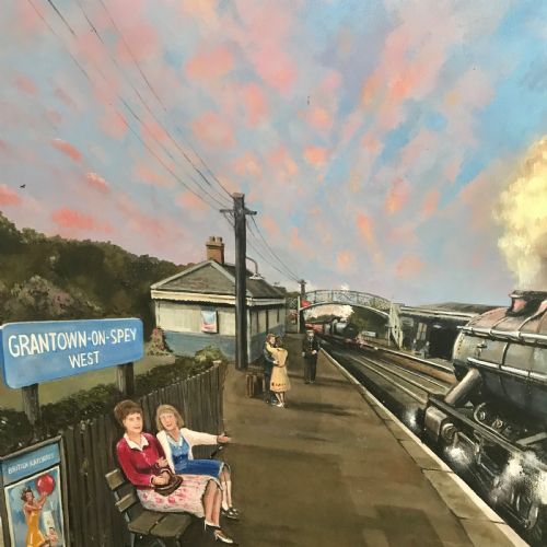 LOCOMOTIVE OIL PAINTING PLATFORM VIEW GRANTOWN ON SPEY WEST RAILWAY STATION - ADDITIONAL PHOTO 6