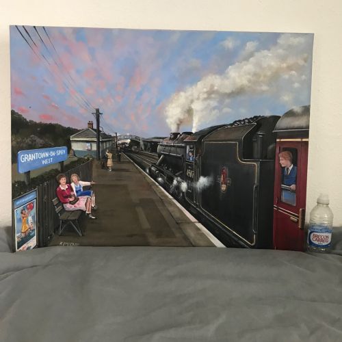 LOCOMOTIVE OIL PAINTING PLATFORM VIEW GRANTOWN ON SPEY WEST RAILWAY STATION - ADDITIONAL PHOTO 9