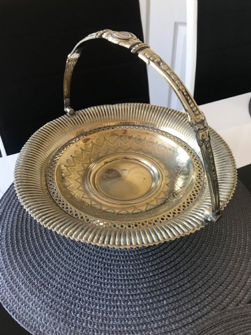 SILVER PLATED NEO CLASSICAL DECORATIVE FRUIT BASKET WITH LOOP HANDLE C1860 - ADDITIONAL PHOTO 1