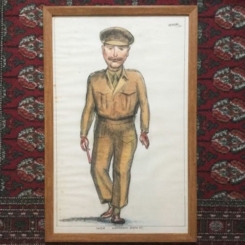WARTIME PASTEL GOUACHE PORTRAIT SKETCH ARMY OFFICER DRAWING OF MAJOR WENTWORTH SMITH ROYAL ENGINEERS REGIMENT PAINTINGS
