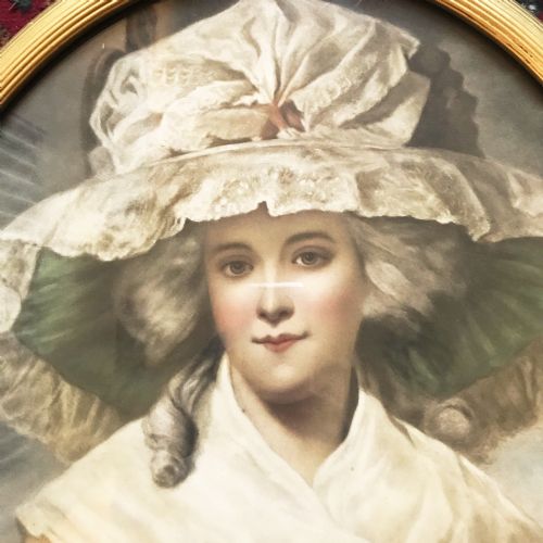 LARGE OVAL GLAZED PORTRAIT PRINT YOUNG LADY WEARING BONNET AFTER ORIGINAL 19TH OIL PAINTING - ADDITIONAL PHOTO 3