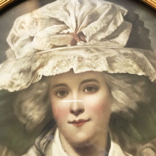 LARGE OVAL GLAZED PORTRAIT PRINT YOUNG LADY WEARING BONNET AFTER ORIGINAL 19TH OIL PAINTING - ADDITIONAL PHOTO 4