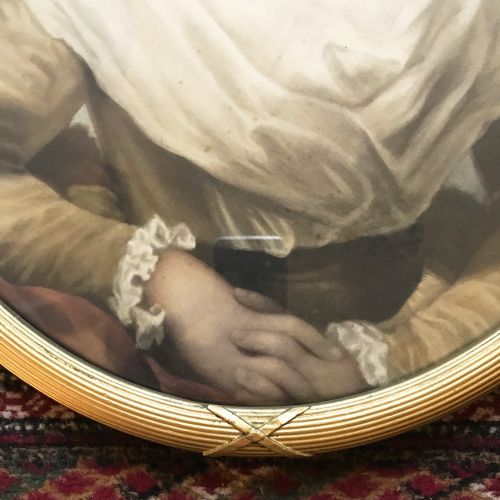 LARGE OVAL GLAZED PORTRAIT PRINT YOUNG LADY WEARING BONNET AFTER ORIGINAL 19TH OIL PAINTING - ADDITIONAL PHOTO 6