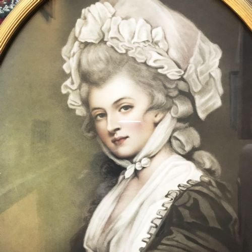 LARGE OVAL GLAZED PORTRAIT PRINT OF YOUNG LADY WEARING BONNET AFTER ORIGINAL 19TH OIL PAINTING - ADDITIONAL PHOTO 3