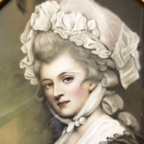 LARGE OVAL GLAZED PORTRAIT PRINT OF YOUNG LADY WEARING BONNET AFTER ORIGINAL 19TH OIL PAINTING - ADDITIONAL PHOTO 5