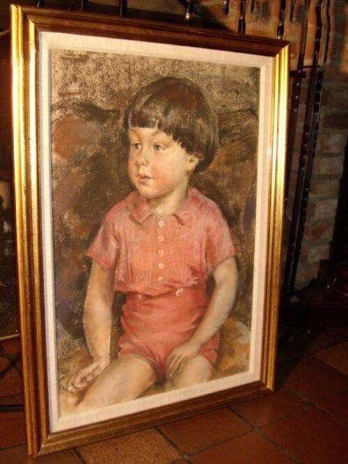 PASTEL GOUACHE PORTRAIT PAINTING OF YOUNG BOY SITTING SIGNED JAGRANT