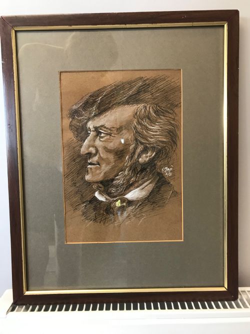 portrait drawing music composer richard wagner 18131883 german pen ink gouache paintings - CATEGORY: ANTIQUE ART - DATED LATER THAN 1960