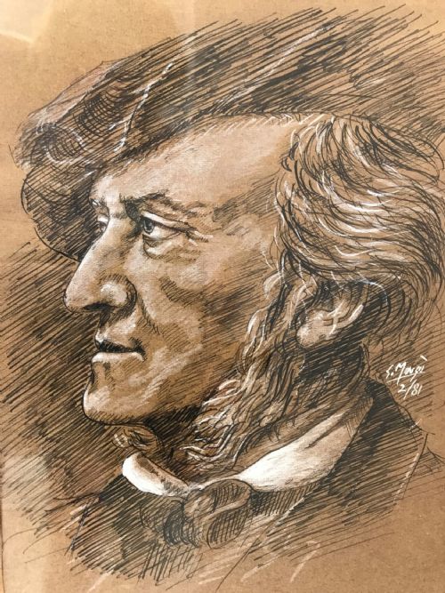 PORTRAIT DRAWING MUSIC COMPOSER RICHARD WAGNER 18131883 GERMAN PEN INK GOUACHE PAINTINGS - ADDITIONAL PHOTO 2