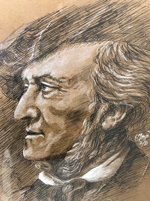 PORTRAIT DRAWING MUSIC COMPOSER RICHARD WAGNER 18131883 GERMAN PEN INK GOUACHE PAINTINGS - ADDITIONAL PHOTO 3