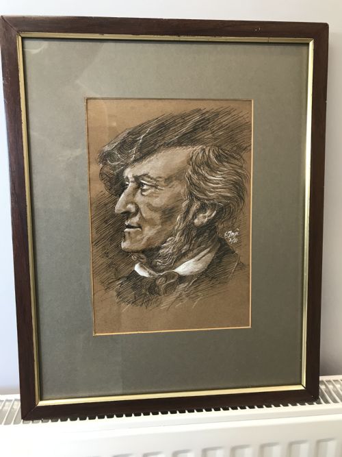 PORTRAIT DRAWING MUSIC COMPOSER RICHARD WAGNER 18131883 GERMAN PEN INK GOUACHE PAINTINGS - ADDITIONAL PHOTO 5