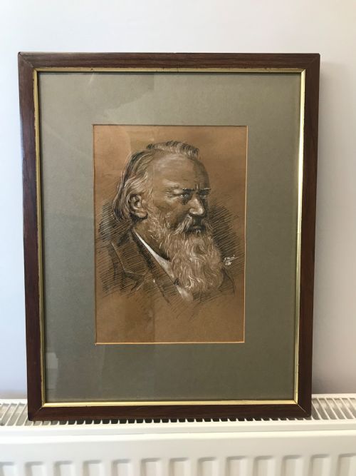 PORTRAIT DRAWING MUSIC COMPOSER JOHANNES BRAHMS 18331897 GERMAN PEN INK WASH GOUACHE PAINTING