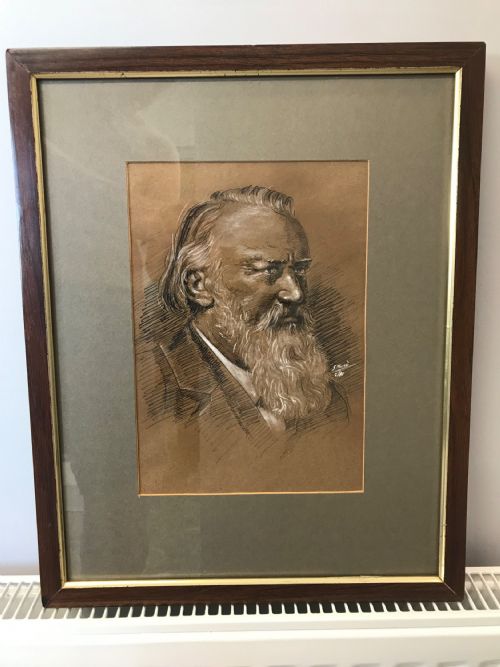 PORTRAIT DRAWING MUSIC COMPOSER JOHANNES BRAHMS 18331897 GERMAN PEN INK WASH GOUACHE PAINTING - ADDITIONAL PHOTO 1