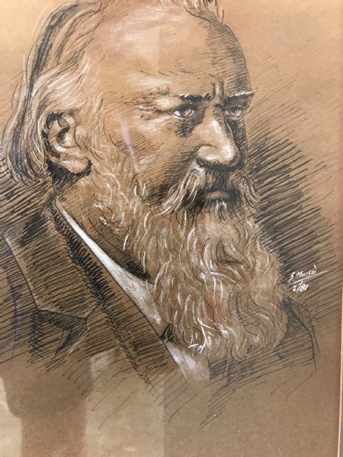 PORTRAIT DRAWING MUSIC COMPOSER JOHANNES BRAHMS 18331897 GERMAN PEN INK WASH GOUACHE PAINTING - ADDITIONAL PHOTO 3
