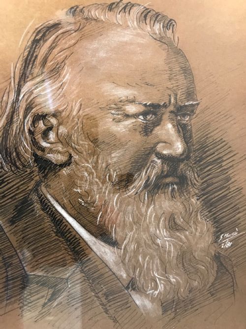 PORTRAIT DRAWING MUSIC COMPOSER JOHANNES BRAHMS 18331897 GERMAN PEN INK WASH GOUACHE PAINTING - ADDITIONAL PHOTO 4