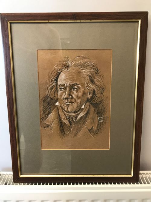 PORTRAIT DRAWING MUSIC COMPOSER LUDWIG VAN BEETHOVEN 17701827 PEN INK WASH GOUACHE PAINTING