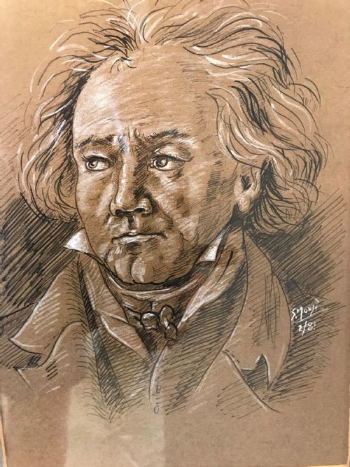 PORTRAIT DRAWING MUSIC COMPOSER LUDWIG VAN BEETHOVEN 17701827 PEN INK WASH GOUACHE PAINTING - ADDITIONAL PHOTO 2
