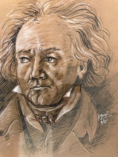 PORTRAIT DRAWING MUSIC COMPOSER LUDWIG VAN BEETHOVEN 17701827 PEN INK WASH GOUACHE PAINTING - ADDITIONAL PHOTO 5