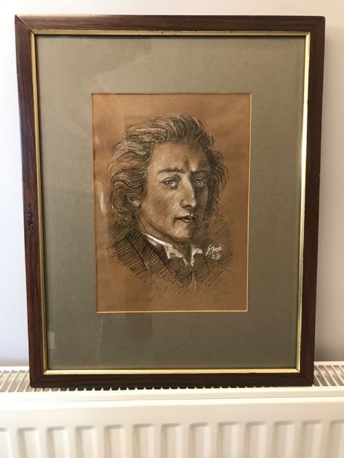 PORTRAIT DRAWING MUSIC COMPOSER FRDRIC CHOPIN 18101849 POLISH PEN INK WASH GOUACHE PAINTING