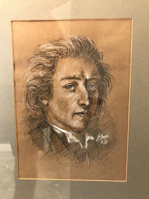 PORTRAIT DRAWING MUSIC COMPOSER FRDRIC CHOPIN 18101849 POLISH PEN INK WASH GOUACHE PAINTING - ADDITIONAL PHOTO 1