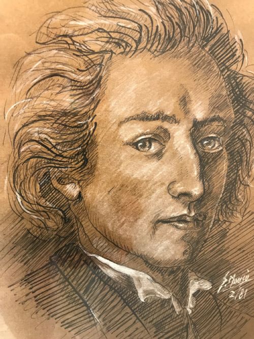 PORTRAIT DRAWING MUSIC COMPOSER FRDRIC CHOPIN 18101849 POLISH PEN INK WASH GOUACHE PAINTING - ADDITIONAL PHOTO 2