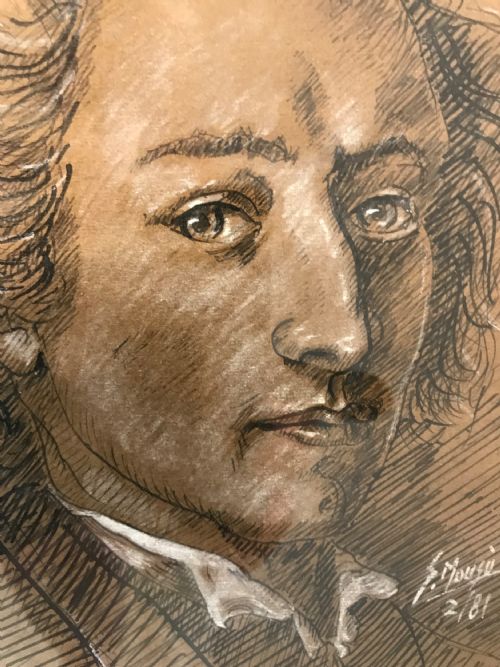 PORTRAIT DRAWING MUSIC COMPOSER FRDRIC CHOPIN 18101849 POLISH PEN INK WASH GOUACHE PAINTING - ADDITIONAL PHOTO 3