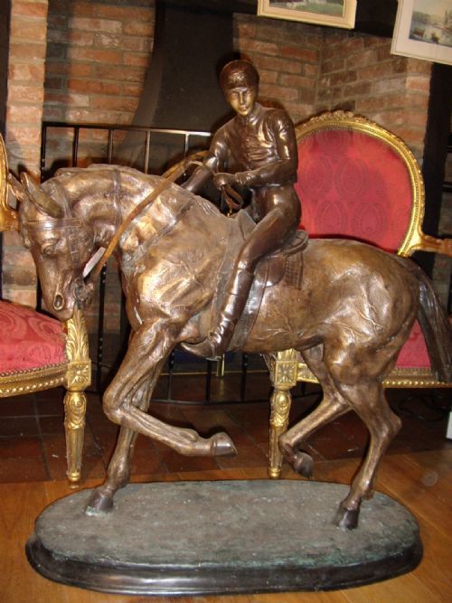 Huge French Bronze Race Horse Sculpture Of Jockey Signed Pierre Jules Meme