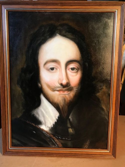 King Charles 1st Passage Portrait After Anthony Van Dyck Antique Oil Paintings