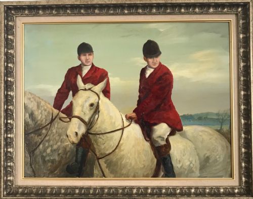 Hunting Painting Equestrian Oil Portraits Grey Bay Hunter Huntsman on Horseback