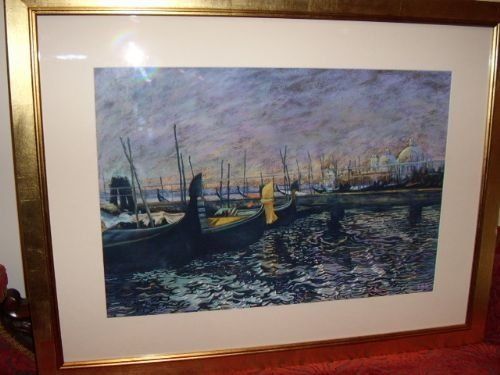 Venice Moonlight Pastel & Gouache Paintings Ink Pen Drawings of Gondolas Grand Canal