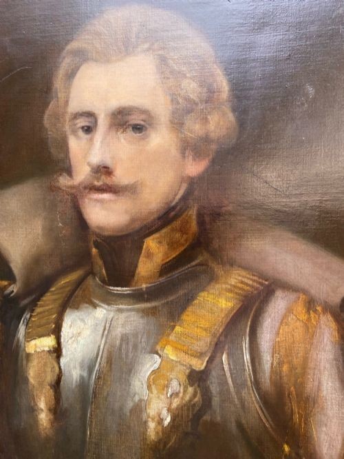 An oil painting depicting a French military officer wearing a metallic cuirass with gold accents and a red sash, enclosed in a gilded wooden frame. View II