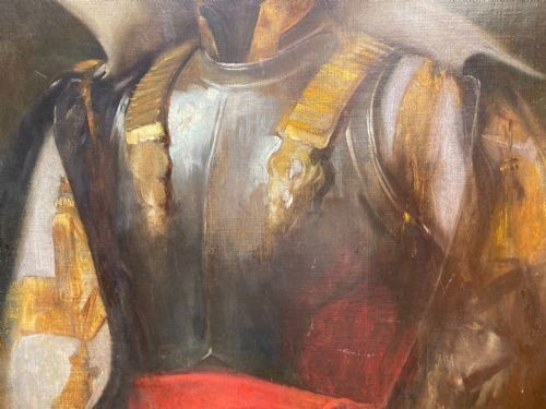 An oil painting depicting a French military officer wearing a metallic cuirass with gold accents and a red sash, enclosed in a gilded wooden frame. View III