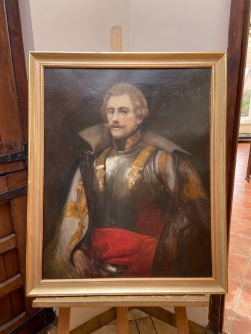 An oil painting depicting a French military officer wearing a metallic cuirass with gold accents and a red sash, enclosed in a gilded wooden frame. View VII