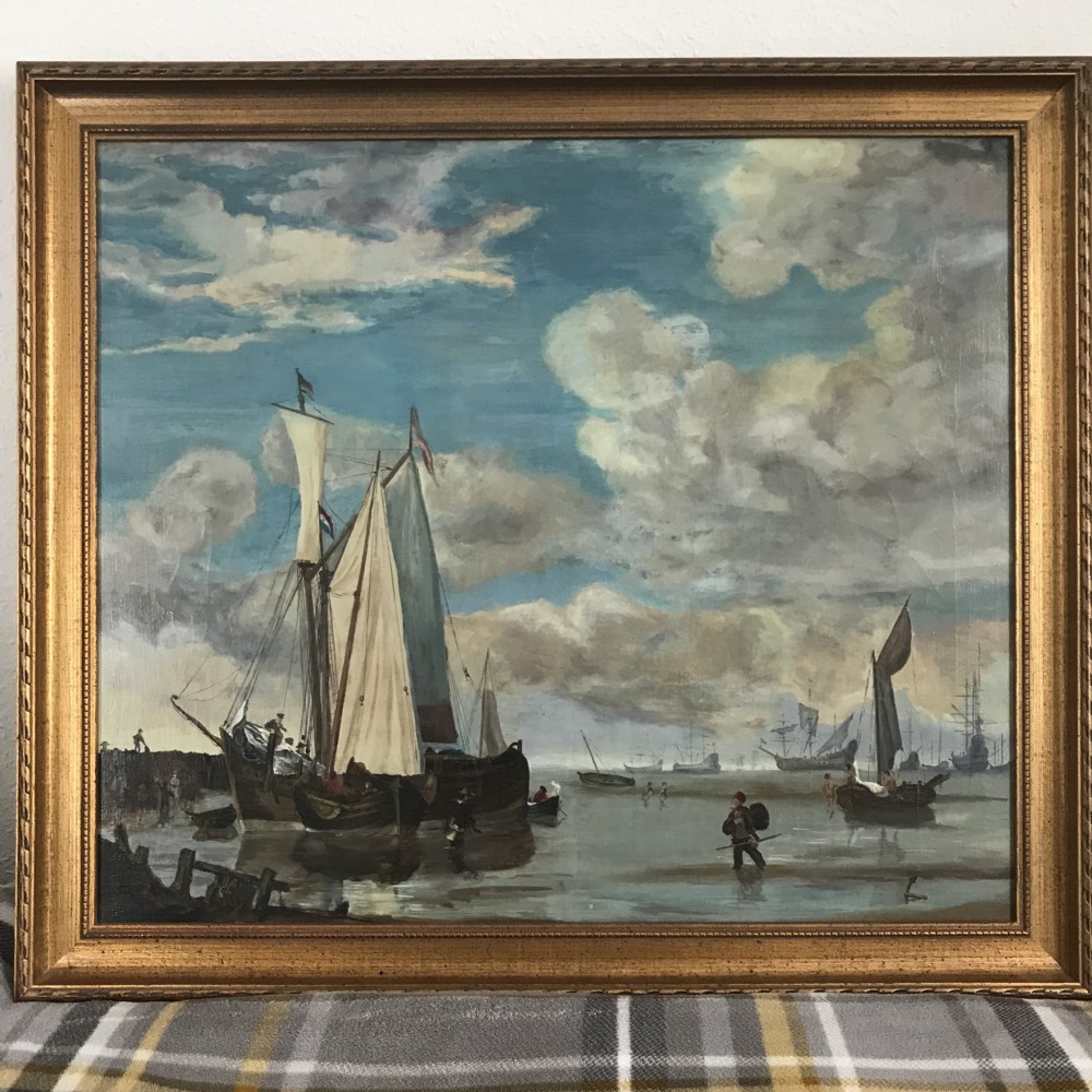 Dutch Manner Seascape Oil Painting On Canvas Sailing Ships Fishing View II