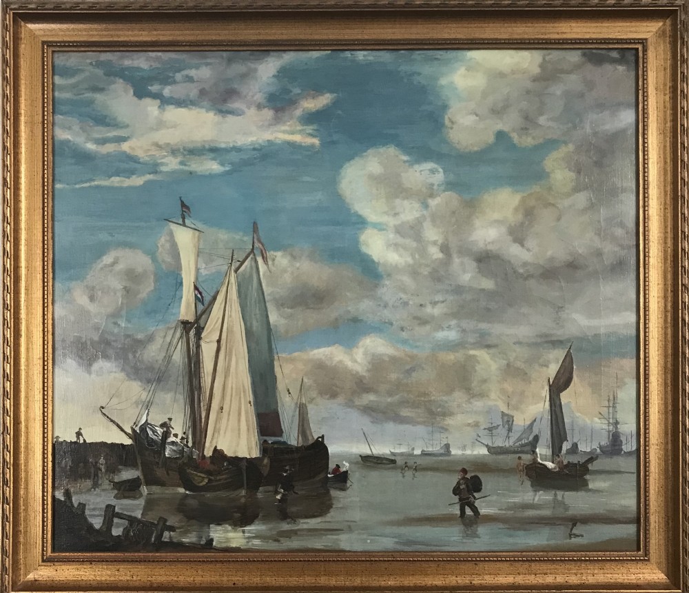 Dutch Manner Seascape Oil Painting On Canvas Sailing Ships Fishing