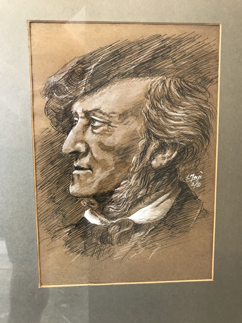 Portrait Drawing Music Composer Richard Wagner (1813–1883 German ) Pen Ink & Gouache Paintings View VII