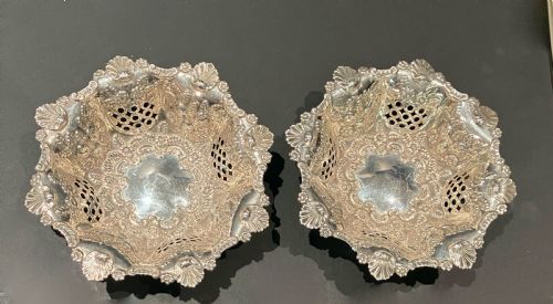 Pair of Victorian Large Silver Bonbon Dishes