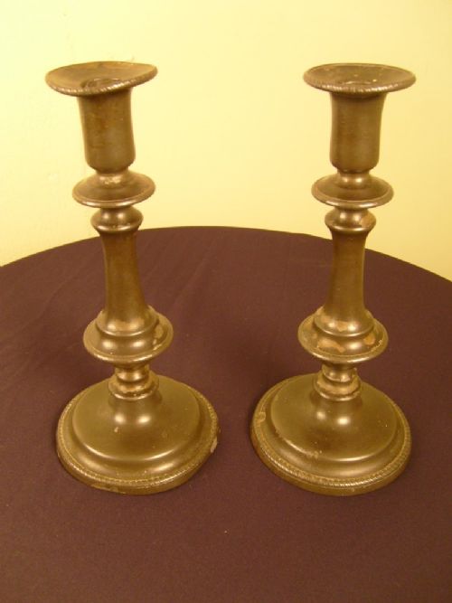 Pair Iof Victorian  Pewter Candle Sticks