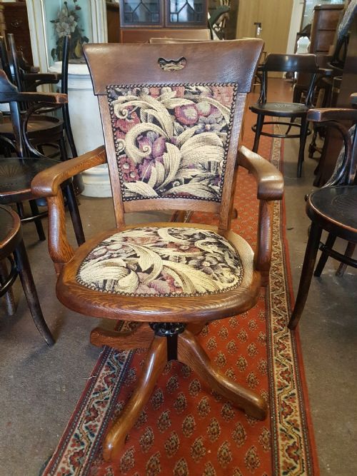 Antique Oak Desk Swivel  Armchair