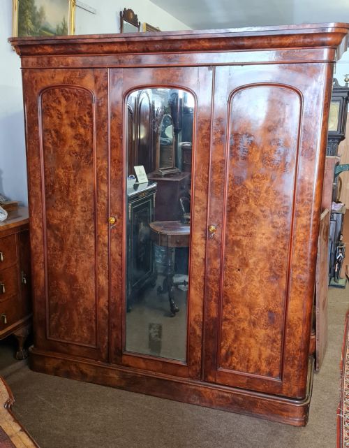 Antique Burr Walnut Triple Wardrobe