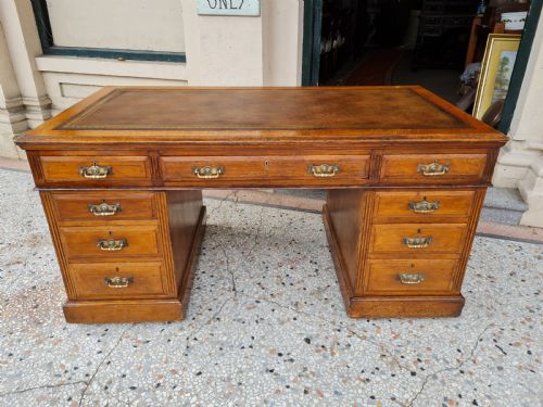 Large Antique Oak Pedestal Desk