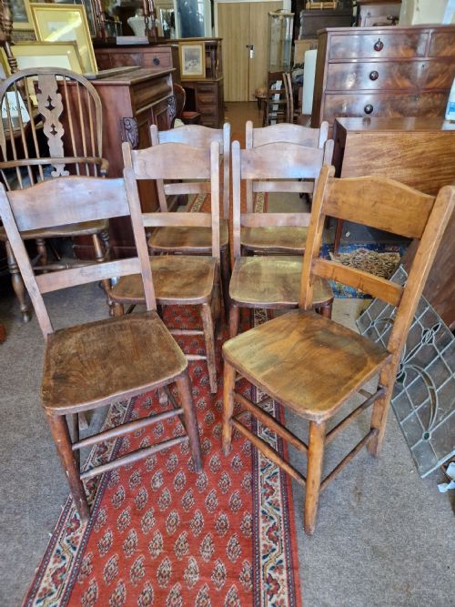 Set of Six Antique Chapel /School  Chairs