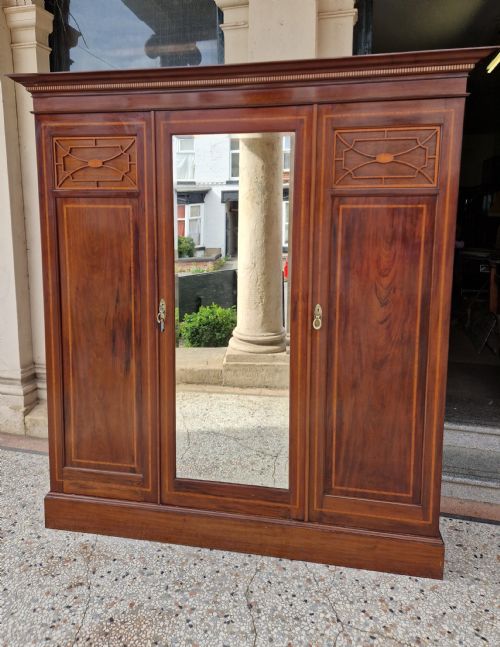 Edwardian Inlaid  Triple Wardrobe