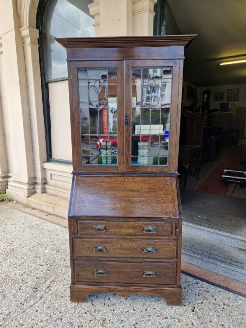 Oak Art Nouveau Bureau Bookcase