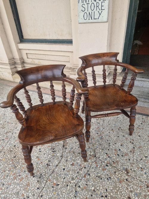 A Good Pair of Victorian Ash and Elm Captains /Desk  Chairs