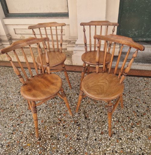 Set of Four Victorian  Country Elm and Beech Penny Chairs