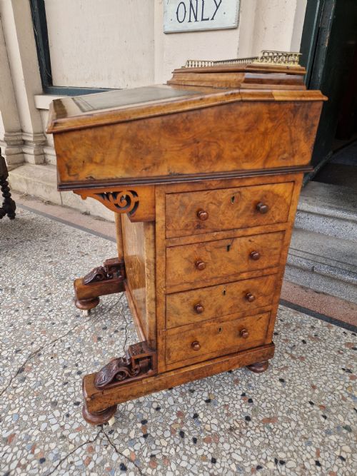 VICTORIAN BURR WALNUT DAVENPORT - ADDITIONAL PHOTO 4