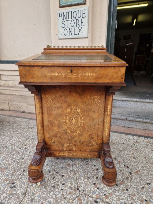 VICTORIAN BURR WALNUT DAVENPORT - ADDITIONAL PHOTO 7