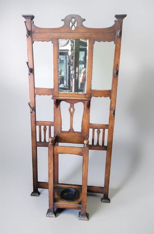 ART NOUVEAU OAK HALL STAND