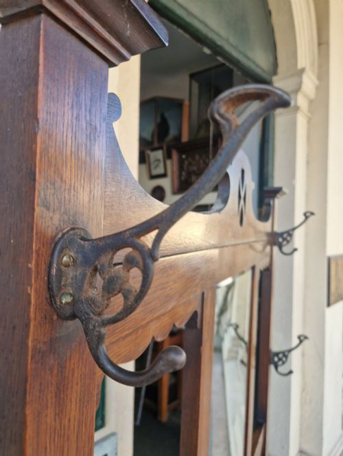 ART NOUVEAU OAK HALL STAND - ADDITIONAL PHOTO 7